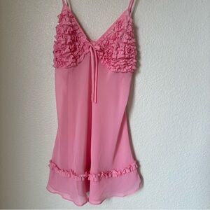 Sheer Pink Ruffle Babydoll Chemise Lingerie Coquette Petite Small L.A. Intimates